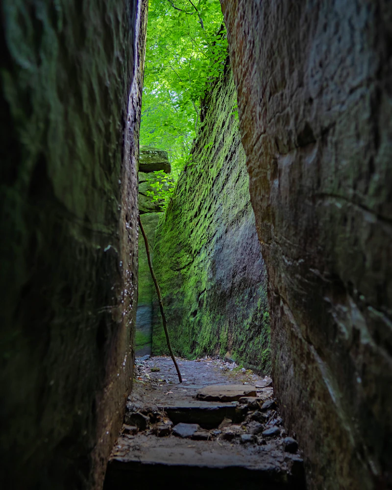 Narrow rock passage way.