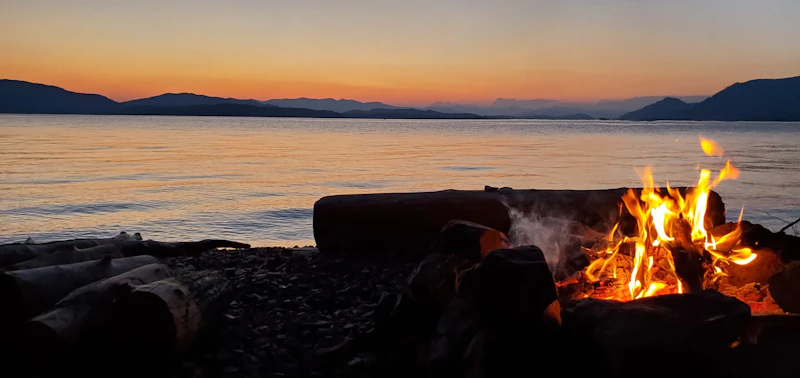 Campfire on the shore of Priest Lake.