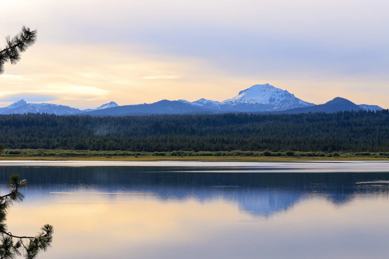 Alpine lake at sunrise.