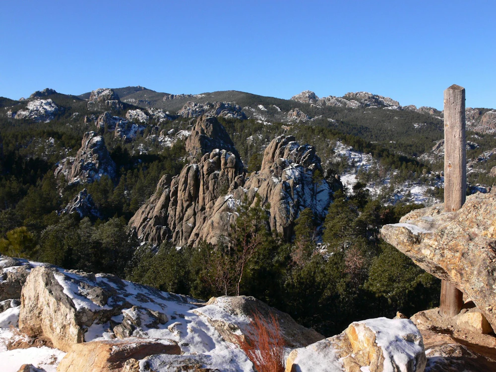 aerial view of rocky formations in a forest