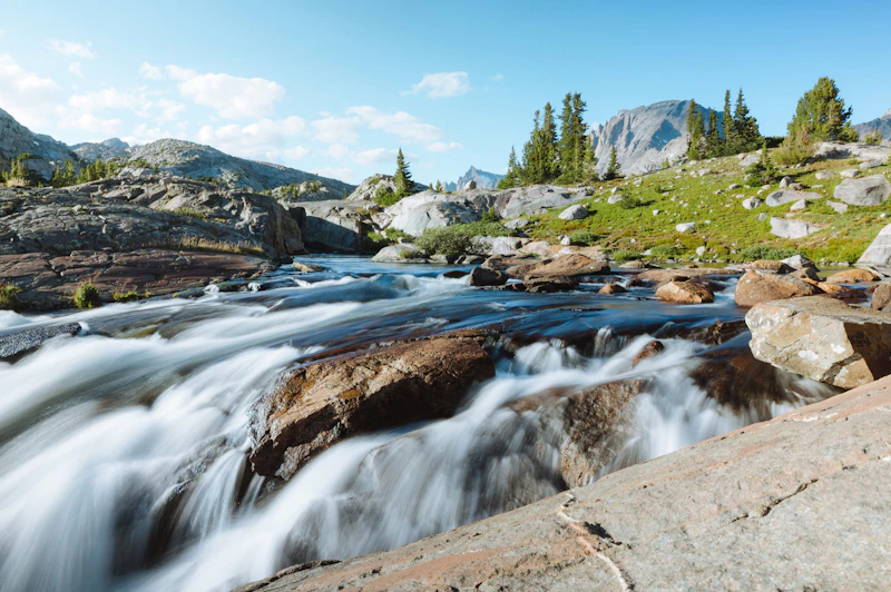 Alpine waterfalls in the Wyoming backcountry.