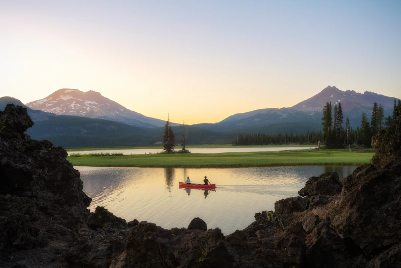 Canoe on a lake.