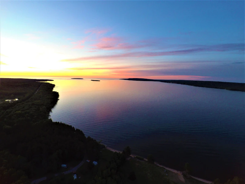 Sunset over the water.
