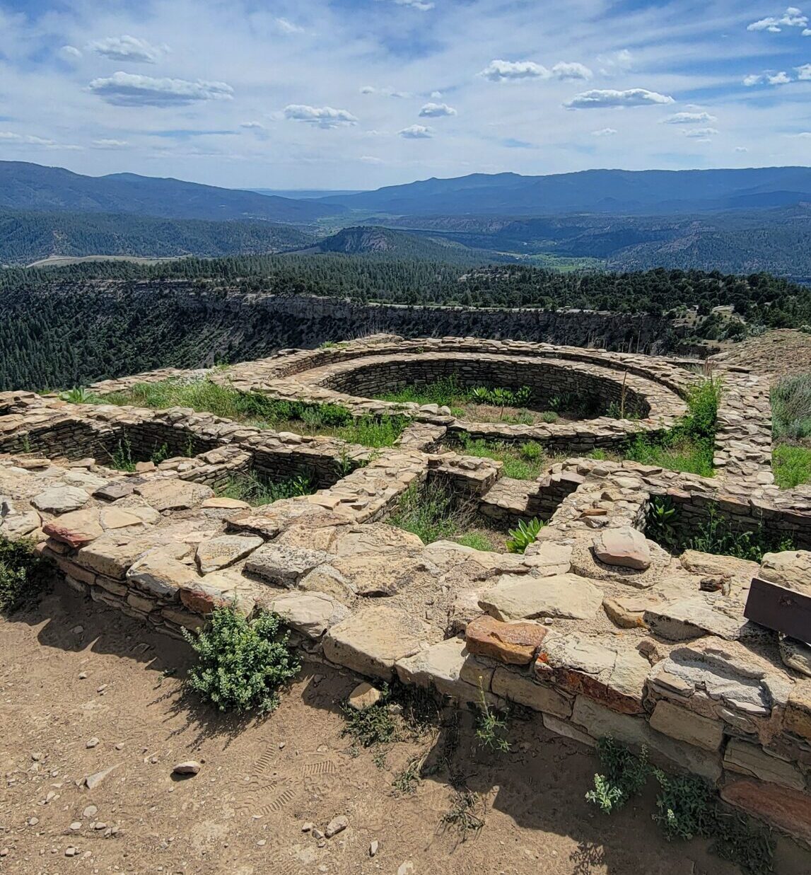Stone foundations of historic ceremonial kivas, Great Houses, and astronomical markers.