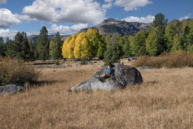Man relaxing in the autumn sun.