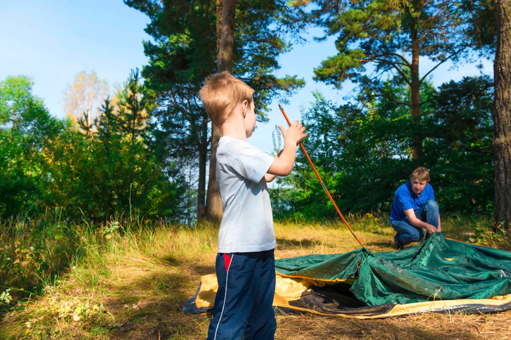 father-son-tent-camping istock