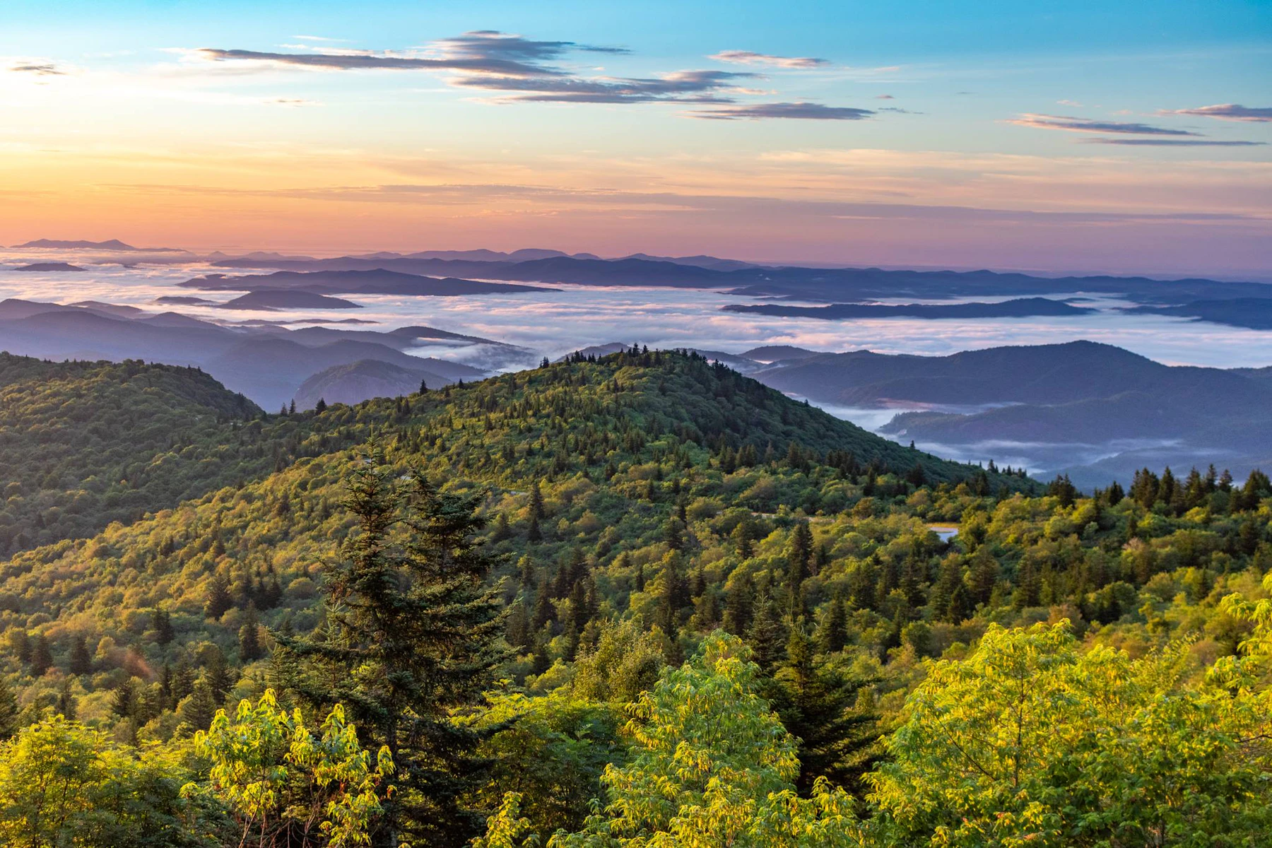 Sunset over the Appalachian Mountains.