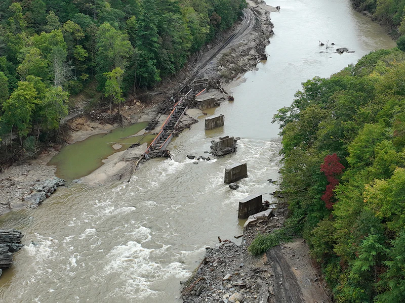 All that remains of the boat launch are the concrete supports in the river.