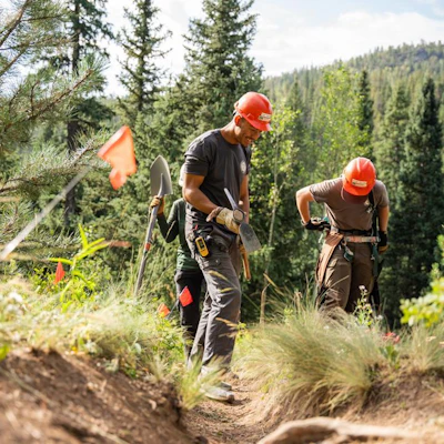 trail crews work on a trail in the forest